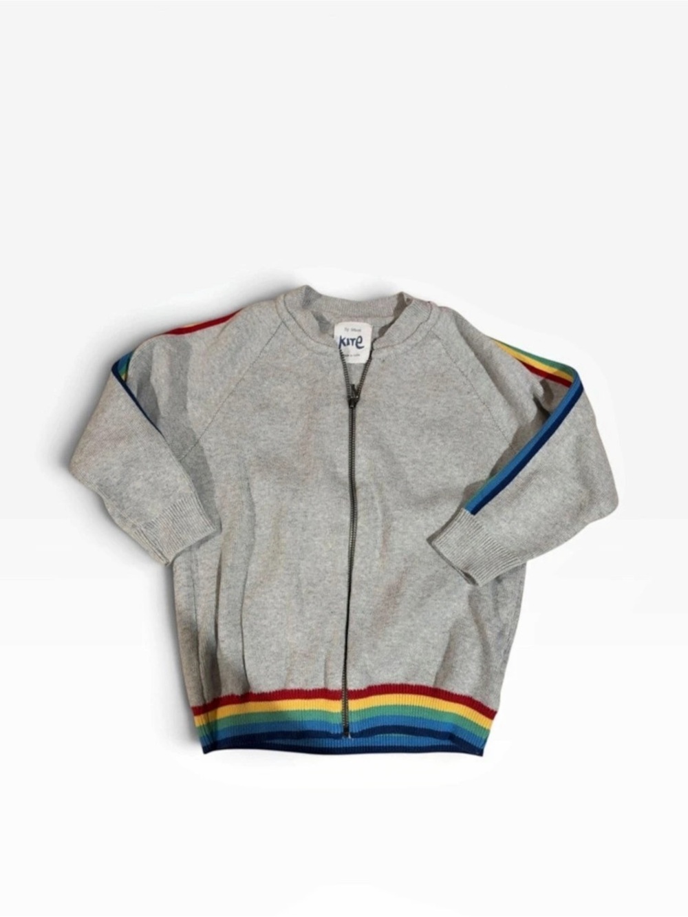 Kite Kite Retro Knit Zippy Rainbow Trim Cardigan Gray & Multicolor Size 3 98cm